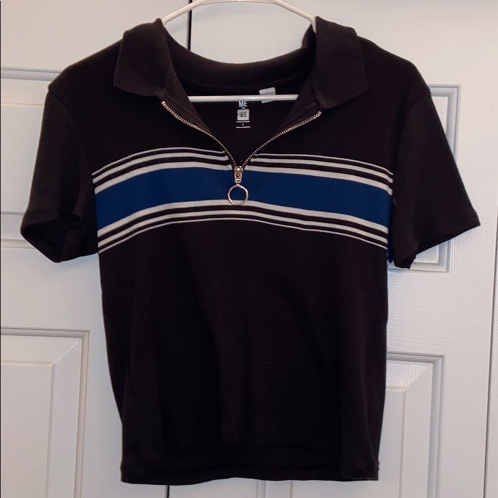 half zipped cropped t-shirt w/ stripe